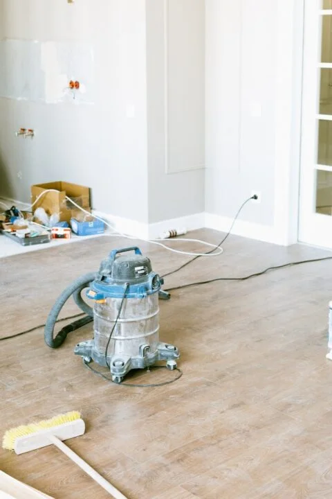 A newly painted room ready for cleaning up.