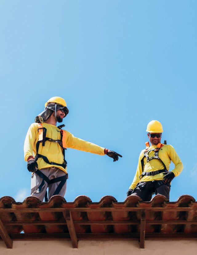 Professional workers doing inspection on a roof.