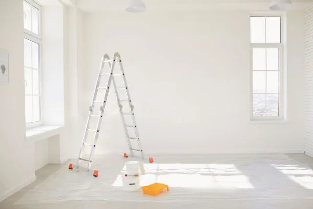 Newly painted white room for drying.