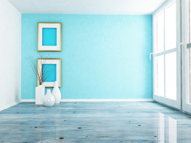 A home with a feature wall in the color of vibrant sky blue.
